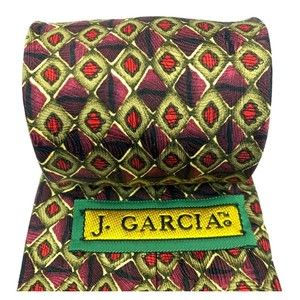 JERRY J GARCIA Tie Burgundy Purple Khaki Brown Red Black Silk Hand Made Necktie